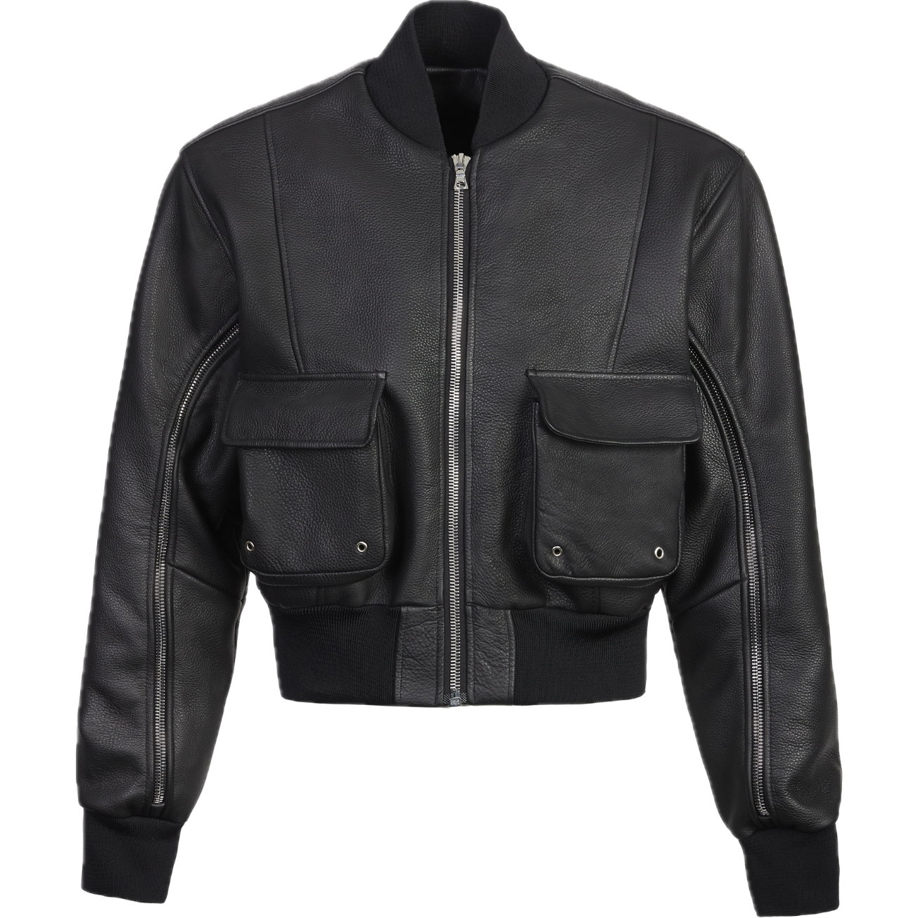 black leather bomber jacket