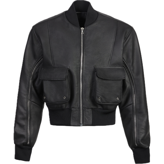 black leather bomber jacket