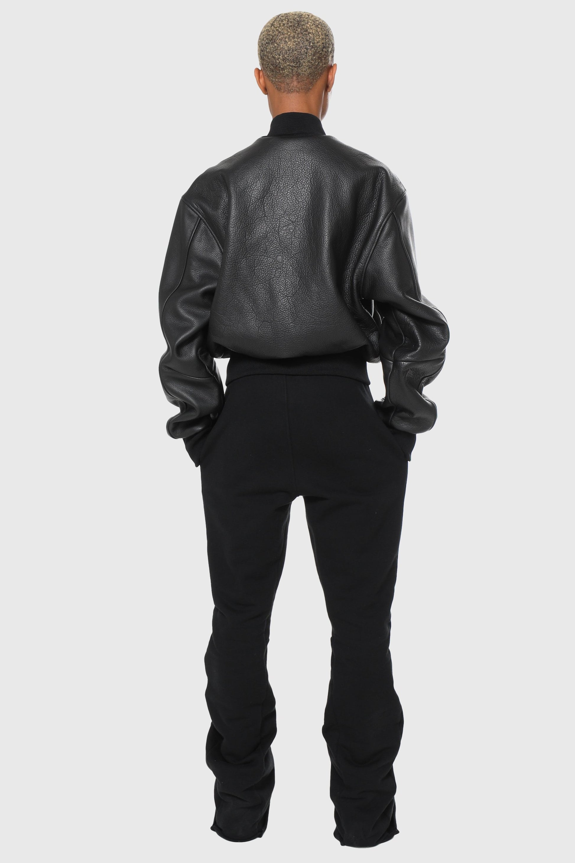 BLACK LEATHER BOMBER JACKET